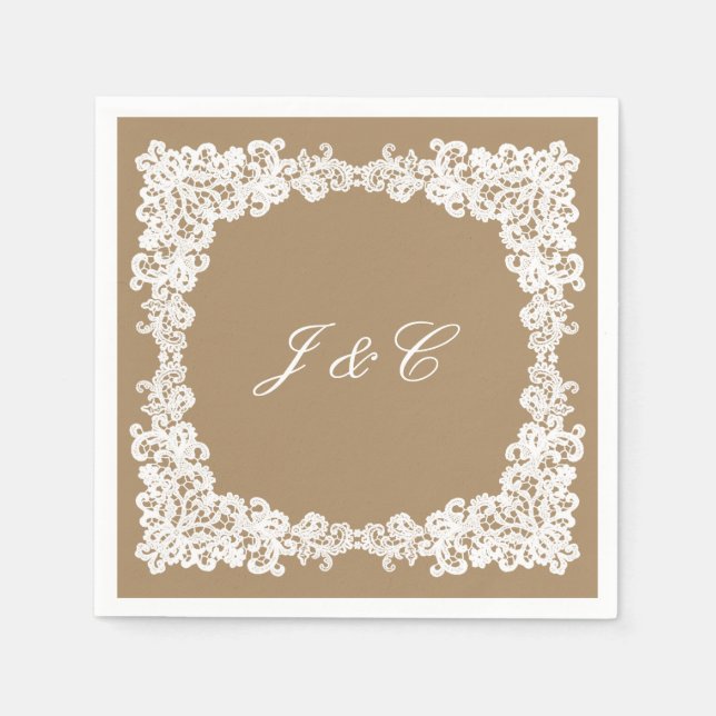 Papier Serviette de cocktail en dentelle brun et blanc Bu (Devant)
