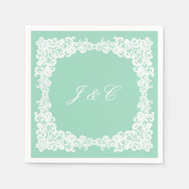 Papier Serviette de cocktail en dentelle verte et blanche (Devant)
