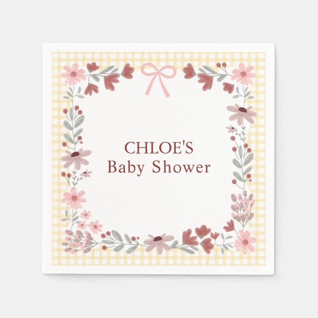 Papier Serviette de douche en gingham avec ruban de fleur (Devant)