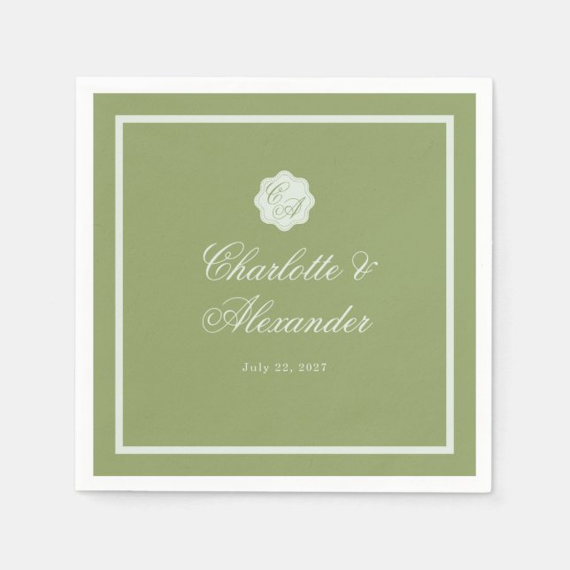 Papier Serviette de mariage en calligraphie verte mousse (Devant)