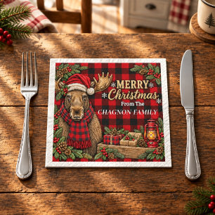 Papier Serviette de Noël en écossais rouge buffle avec él