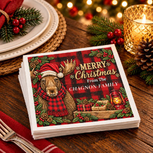 Papier Serviette de Noël en écossais rouge buffle avec él