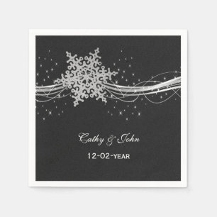 Papier serviette mariage personnalisée en argent noir