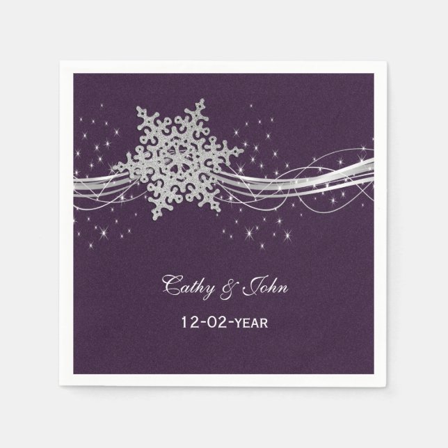 Papier serviette mariage personnalisée en argent violet (Devant)