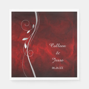 Papier Serviette Mariage rouge foncé en feuille d'argent