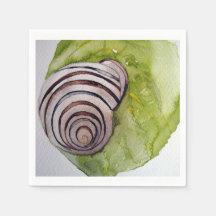 Serviette rôle feuille et escargot en aquarelle