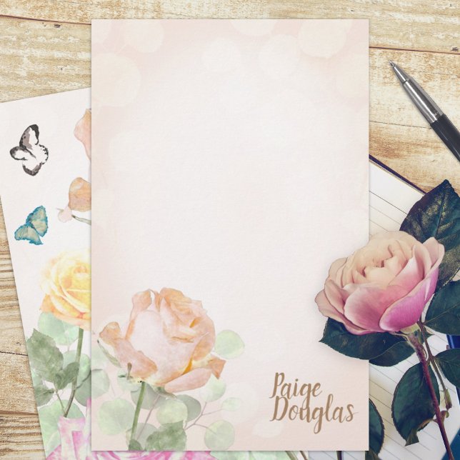 Papier stationnaire personnel du Rose Dusty Peach (dusty pink dusty peach rose garden botanical budget personalized letter writing stationary paper )