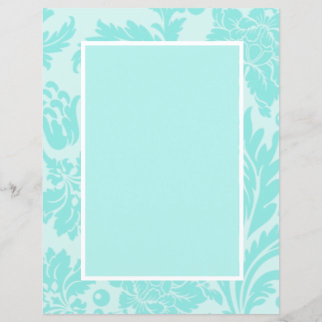 papier stationnaire turquoise bleu damassé (Devant)