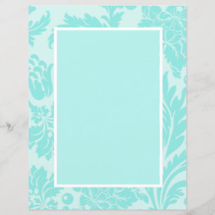 papier stationnaire turquoise bleu damassé