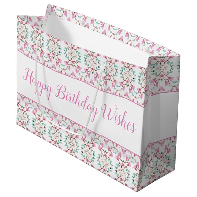Papier Turquoise blanc rose grand sac cadeau d'ann (Devant Angle)