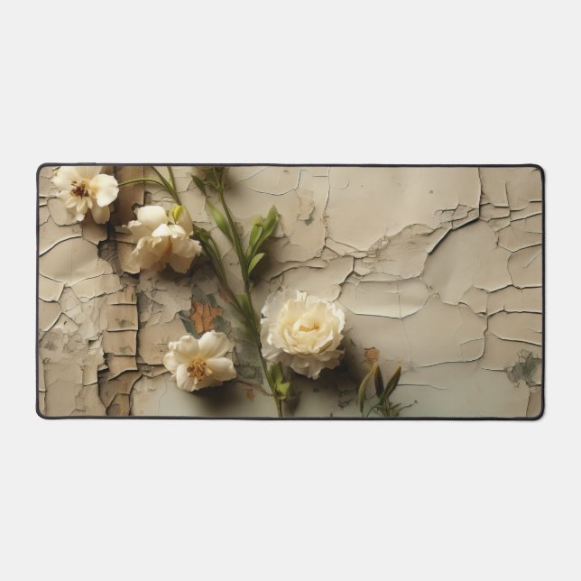 Papier Vieilli avec Motif de Fleurs Rustiques Blan (Recto)