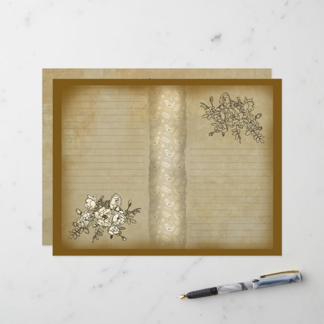 Papier Vintage de la Direction rose (Devant/Arrière en situation)