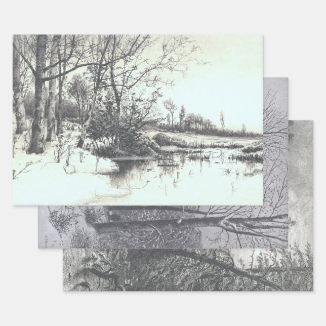 Papier Vintage de Noël WOODS HIVER... (Lot)