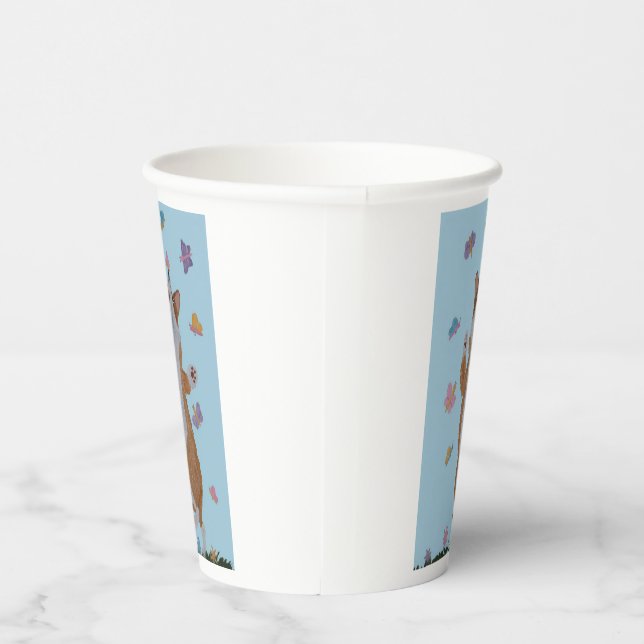 Papier Welsh Corgi dansant avec des papillons Gobelets en (Droite)