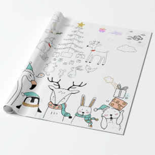 PAPIERS CADEAUX ANIMAUX DE LA FORÊT MIGNONS À NOËL