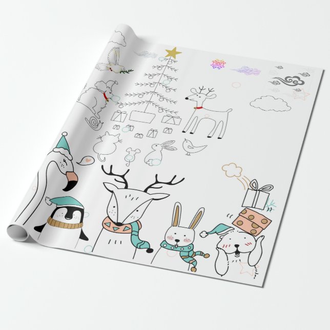 PAPIERS CADEAUX ANIMAUX DE LA FORÊT MIGNONS À NOËL (Déroulé)