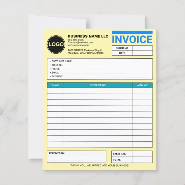 Papiers de facture de vente à logo d'entreprise pe (Devant)