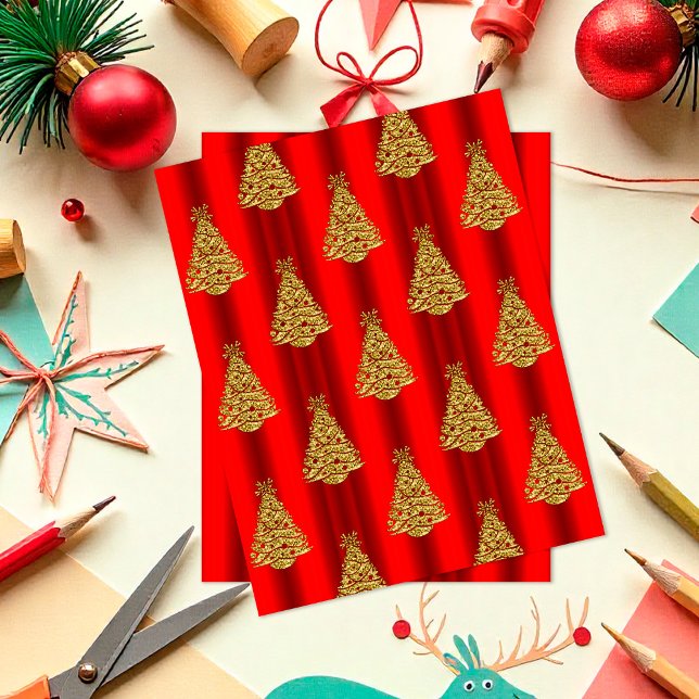 Papiers scrapbook Arbres de Noël Rouge et Or (Red and Gold Christmas Trees Scrapbook Paper by the Olde Christmas Shoppe)