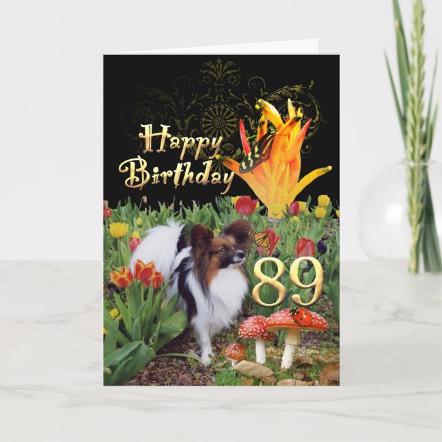 Papillion chien Happy 89 Carte d'anniversaire Spéc (Devant)