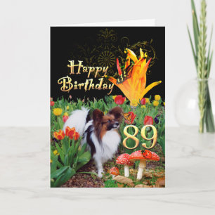 Papillion chien Happy 89 Carte d'anniversaire Spéc
