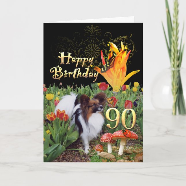Papillion chien Happy 90 carte d'anniversaire Spéc (Devant)