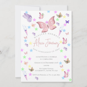 Papillon 1er anniversaire Invitation en espagnol