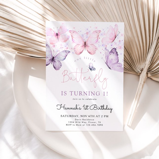 Papillon 1er anniversaire Invitation fille (Créateur téléchargé)