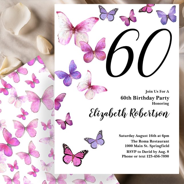 Papillon 60e anniversaire Invitation en rose /pour (Créateur téléchargé)