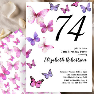 Papillon 74ème anniversaire Invitation en rose /po