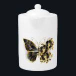 Papillon à fleurs d'or avec orchidée noire<br><div class="desc">Papillon de fleurs d'or avec orchidée de bijoux noirs,  décoré de feuilles d'or sur arrière - plan blanc.</div>