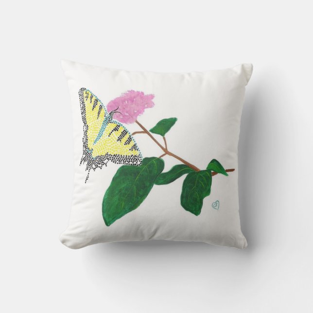 Papillon à queue jaune sur Coussin à fleurs rose (Recto)
