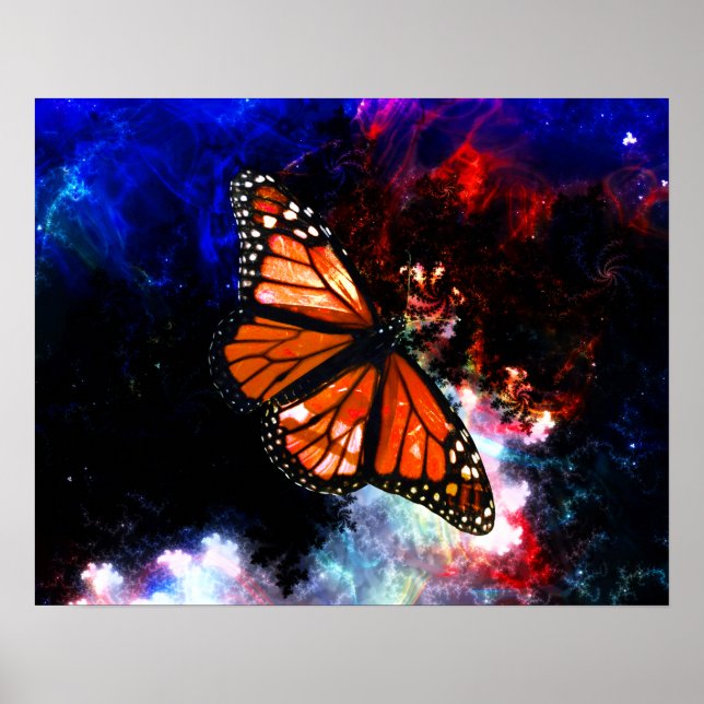 Papillon abstrait bleu foncé fractales Poster (Devant)