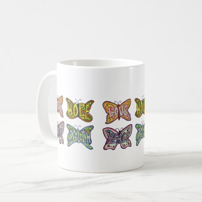 Papillon Ailes Word Art Inspiration Café Mug (Devant gauche)