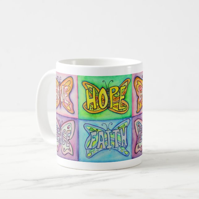Papillon Ailes Word Art Inspiration Café Mugs (Devant gauche)