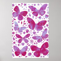 Papillon Aquarelle Affiche Rose Magenta