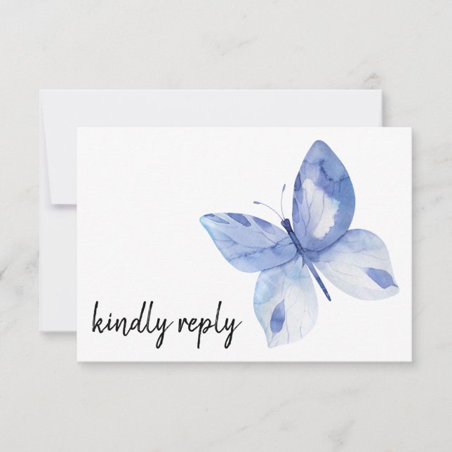 Papillon Aquarelle Bleu Simple Réponse Aimable (Devant)