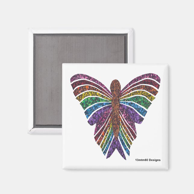 Papillon Arc-en-ciel (blanc) - Aimant (Recto/Verso)