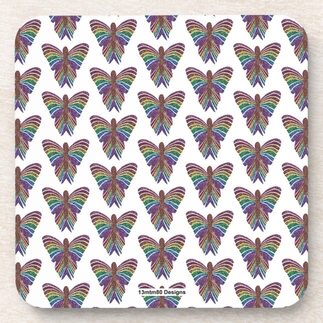 Papillon Arc-en-ciel (blanc) - Dessous de verre en (Devant)