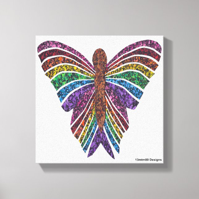 Papillon Arc-en-ciel (blanc) - Impression sur toil (Recto)
