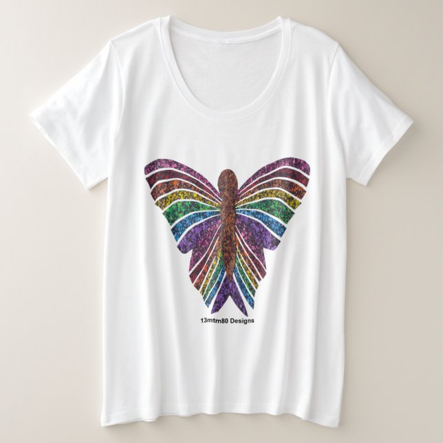 Papillon Arc-en-ciel (blanc) - T-Shirt Grande Tail (Design devant)