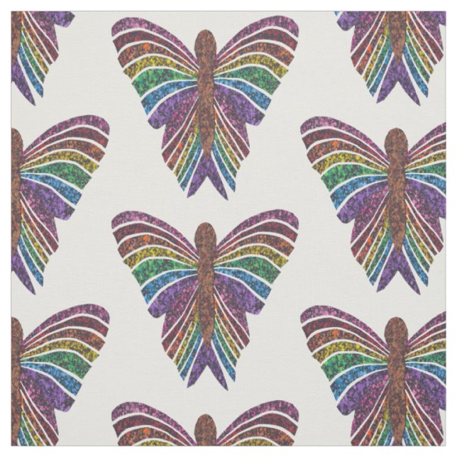 Papillon Arc-en-Ciel (blanc) - Tissu en Coton Peig (Échantillon)