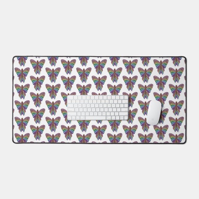 Papillon Arc-en-ciel (motif blanc) - Tapis de bure (Clavier et souris)