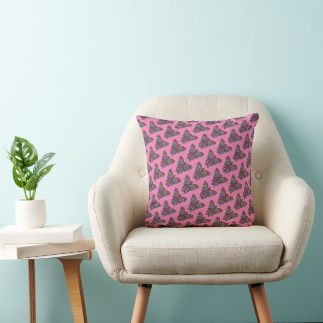 Papillon Arc-en-ciel (motif rose) - Oreiller (Chaise)