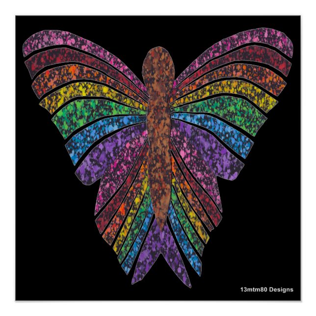 Papillon Arc-en-ciel (noir) - Affiche imprimée (Devant)