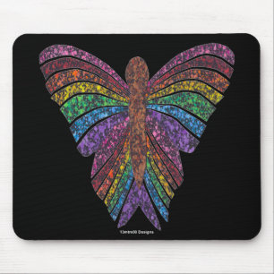 Papillon Arc-en-ciel (noir) - Tapis de souris