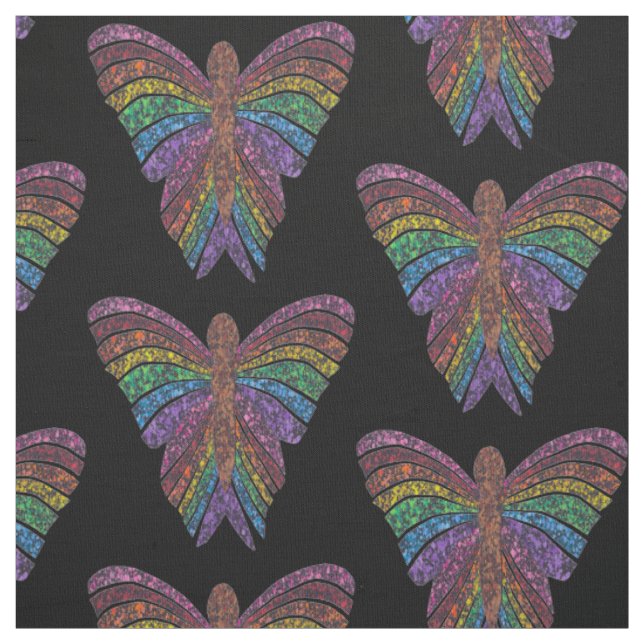 Papillon Arc-en-ciel (noir) - Tissu en coton de Pi (Échantillon)