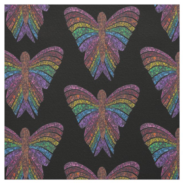Papillon Arc-en-ciel (noir) - Tissu Sergé de Coton (Échantillon)