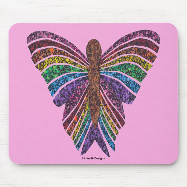 Papillon Arc-en-ciel (rose) - Tapis de souris (Devant)