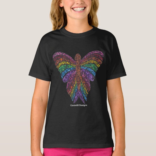 Papillon Arc-en-Ciel (vif) - T-Shirt Basique Fille (Devant)