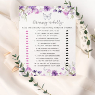 Papillon argenté mauve maman ou baby shower papa